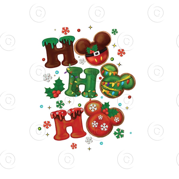 Christmas Magic Kingdom,Christmas,Ho Ho Ho, Mouse Ears, Snowflake,ublimation designs, Printable, watercolor clipart, PNG