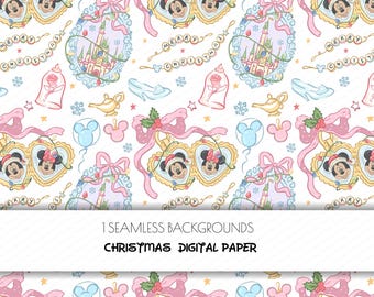 Christmas digital paper,Magic Kingdom, Castle Heart Locket PNG (Digital Download),Mickey Mouse Holiday Seamless Pattern,Mickey Mouse Holiday