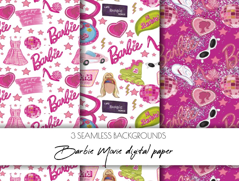 Barbie Movie Digital Paper ,barbie Retro, Seamless Paterns,pinkdoll, Barbie Inspiration, Malibu