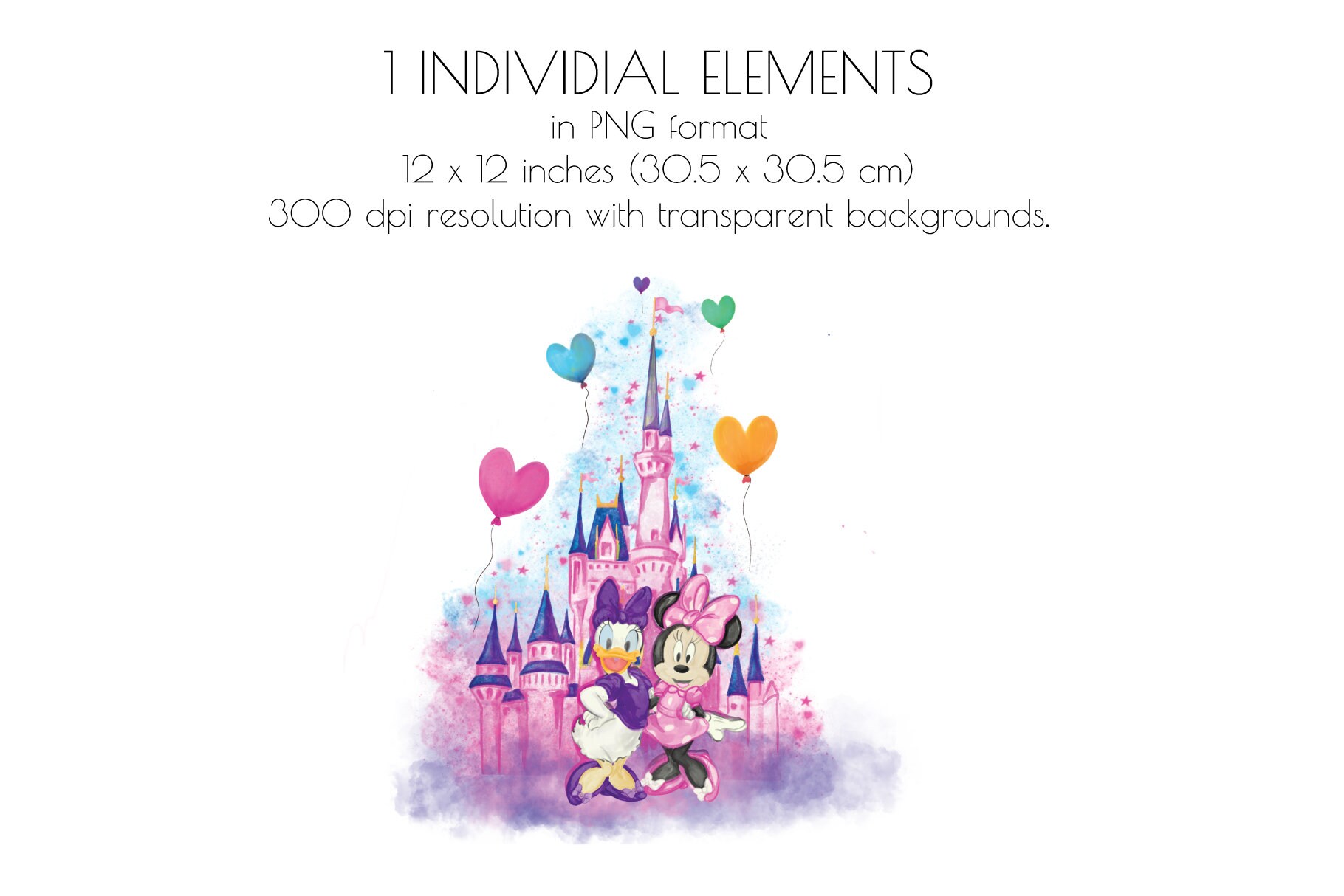 Pink Rdg Pink Magic Kingdom Clipart: Watercolor Castle, Mouse Ears (PNG) - Etsy