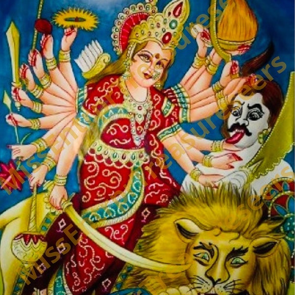 Hindu Durga Maa Handmade Printable Art | Sherawali | Goddess of War | Destroyer of Evil | Shakti | Wife Of Shiva | Navaratri | Durga puja