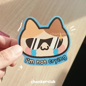 Pegatina "No estoy llorando" / Vinilo impermeable / Meme divertido, lindo animal kawaii, regalo para amantes de los gatos, Bujo, diario, álbum de recortes