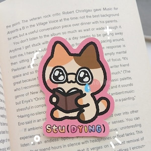 Studing (Sterben) Sticker | Wasserdichtes Vinyl | Studieren Weinen Buch Lustiges Meme Süßes Tier Calico Chonky Kitty Katzenliebhaber Geschenk | Bujo | Journaling