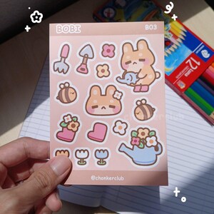 Hoja de calcomanías de jardinería Bobi / Vinilo impermeable A6 / Lindo animal kawaii Corgi Perro Amante Regalo Flor Abeja / Bujo / Diario / Scrapbooking
