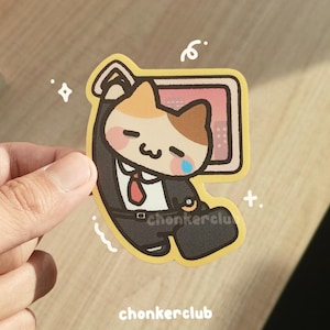 Pegatina de trabajador agotado en el viaje diario / Vinilo impermeable / Meme divertido Lindo animal kawaii Chonk Chonky Regalo para amantes de los gatos / Bujo / Diario /
