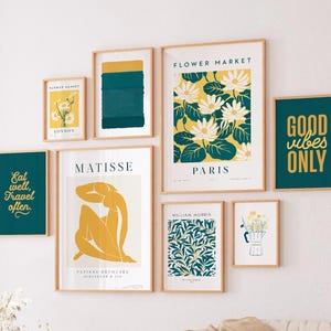 Set di 25 stampe di poster estetici da parete in giallo senape e verde acqua, da stampare, da parete in giallo ocra, da arredo boho per camera da letto e soggiorno.