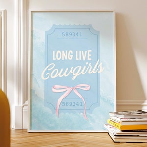 Es lebe Cowgirl blau Küsten Cowgirl Wohnheim Dekor druckbare Schleife Kunst rosa Ticket Drucke Küsten Kinderzimmer Kunst Teenager-Mädchen Schlafzimmer Dekor trendy