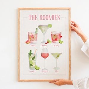 Custom Roomies Drink Print, Roommates as Drinks, Trendy College Apartment Dorm Art, Bar Cart Decor, Cocktail Poster, Personalized Wall Art