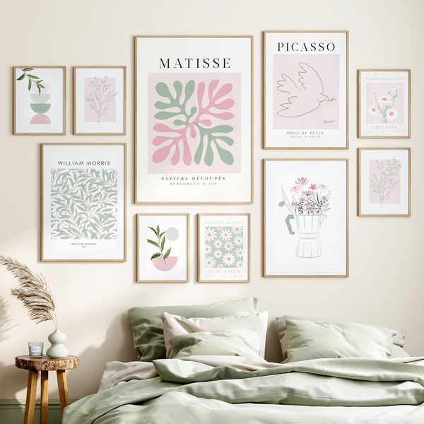 Pink and Sage Green Wall art Bundle printable gallery wall set pink printable wall art dorm decor for college girls bedroom pink living room