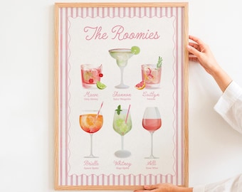 Personalised roommates drink print: College apartment dorm room cocktail poster (Digital download)