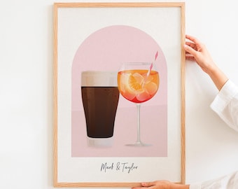 Personalised Name Wine, Beer & Cocktail Wall Art: Bar Cart Decor, Gin Print (Digital Download)