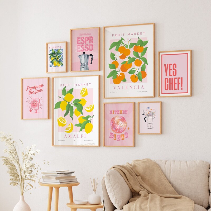 kitchen prints set of 7 kitchen wall art aesthetic... Modern Kitchen Wall Decor - Etsy