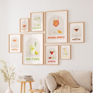 Minimalist cocktail poster set of 12 neutral bar cart gallery cocktail print bar printable art kitchen Wall Decor dining room alcohol prints
