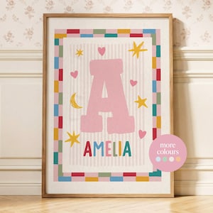 Stampa personalizzata con il nome per la cameretta delle bambine, decorazione murale con iniziale personalizzata per la camera dei bambini (Download digitale)