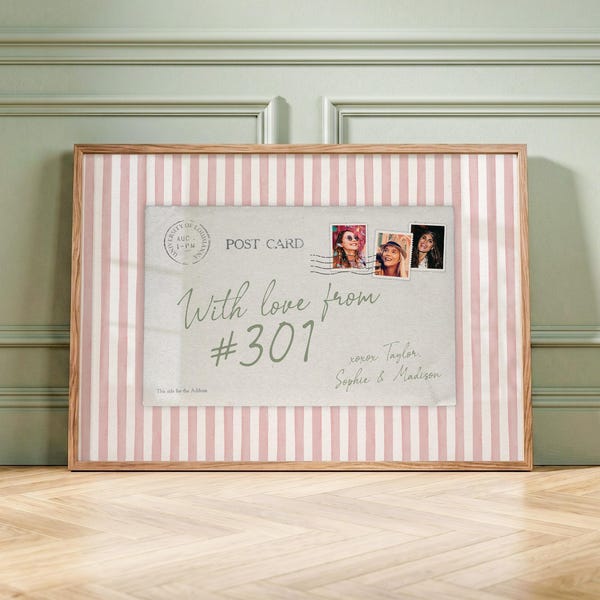 Custom roommate photo print: Girls dorm room decor personalised name college apartment poster striped wall art (Digital Download)