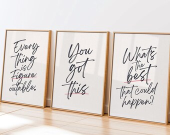 Motivational Quote Print Set: Retro Typography, Positive Affirmations (Digital Download)