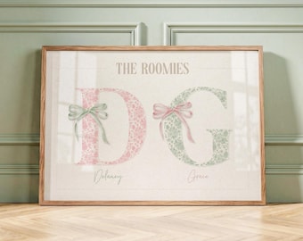 Personalised Floral Roommate Print: Custom university college apartment wall art Coquette Bow Dorm room Decor vintage (Digital Download)