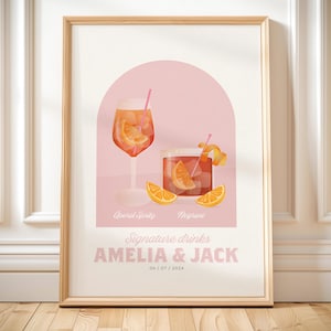 Custom cocktail couple drink print home bar cart personalised name poster signature drink sign birthday gift for friend dorm decor roommate