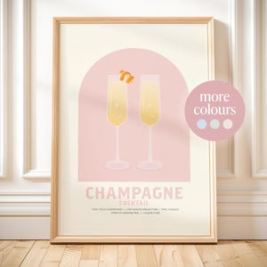 Impresión artística de pared de cóctel de champán, decoración femenina, póster de cóctel imprimible de champán, descargable, decoración de carrito de bar de cócteles, impresión de bar de moda