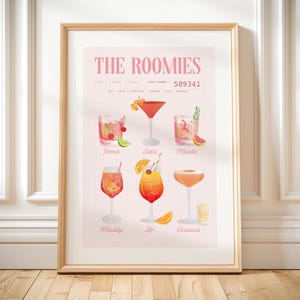Custom cocktail drinks print personalised roommates gift idea for friends group names as cocktails poster printable girls birthday present