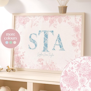 Monogram nursery wall art custom name print personalised newborn baby sign initial art above the crib gift teen girl decor grandmillennial