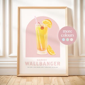 Impresión de cóctel Harvey Wallbanger, arte de pared de cóctel retro, póster de cóctel imprimible para cocina, descargable, decoración de carrito de bar, impresión de barra de cocina