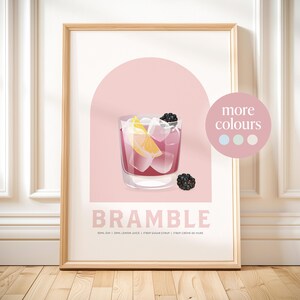Impresión de cóctel Bramble Impresión de cóctel retro Póster de cóctel imprimible de Bramble descargable Decoración de carrito de bar de cócteles Bramble Impresión de cocina