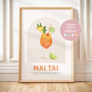Mai Tai wydrukowany przepis na koktajl sztuka Mai Tai pomysł na prezent koktajlowy do domu dekoracja baru sztuka ścienna do kuchni plakat Mai Tai napoje prezent