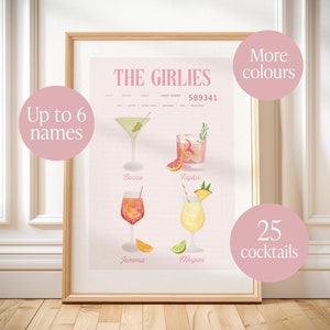 Custom cocktail print personalised name as cocktails trendy couples print bar cart friends group gift cocktail custom name bar print girly