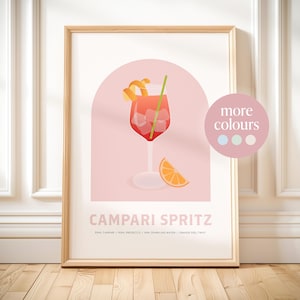 Campari Spritz Cocktail Druck Retro Cocktail Druck Küche druckbares Cocktail Poster herunterladbare Cocktail Bar Warenkorb Dekor Bar Druck
