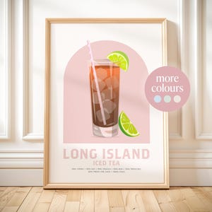 ロングアイランドアイスティーカクテルプリント レトロカクテルプリント アルコール印刷可能カクテルポスターダウンロード可能 カクテルバーカート装飾バープリント