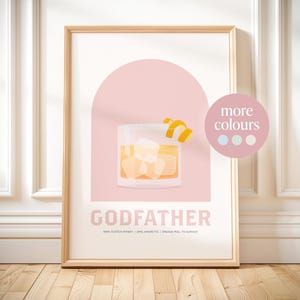 Impresión de cóctel El Padrino, impresión de cóctel retro, póster de cóctel imprimible para cocina, descargable, decoración de carrito de bar de cócteles El Padrino, impresión de barra