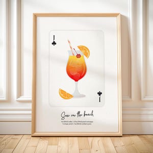 Sex on the beach poster playing card printable cocktail recipe drinks gift idea for home bar cart kitchen wall art Sex on the beach print