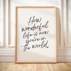 How wonderful life is nursery print cute nursery quote art inspirational kids quote neutral nursery wall decor playroom newborn baby girl