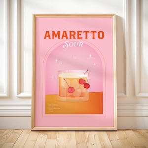 Amaretto sour print printable cocktail recipe art girly bar gift idea for her bar cart decor kitchen wall art Amaretto sour poster drinks