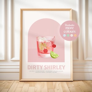 Dirty Shirley print printable cocktail recipe art cocktail gift idea for home bar cart kitchen wall art Dirty Shirley poster drinks decor