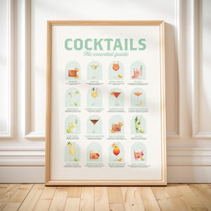 Cocktail guide wall decor classic cocktail recipe print birthday gift for friend bartender present printable bar art green kitchen wall art