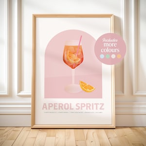 Aperol spritz wydruk przepis na koktajl sztuka pomysł na prezent koktajlowy do domu barek kuchnia ściana sztuka plakat aperol spritz napoje wystrój