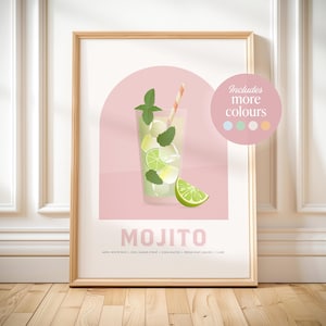 Mojito Print druckbares Cocktailrezept Cocktail Geschenkidee für Home Bar Warenkorb Dekor Küche Wandkunst Mojito Poster Getränke Dekor Geschenkidee