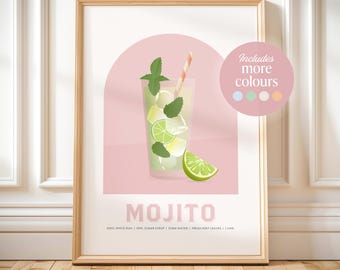 Stampa della ricetta del Mojito: Decorazione del carrello del bar per cocktail (download digitale)
