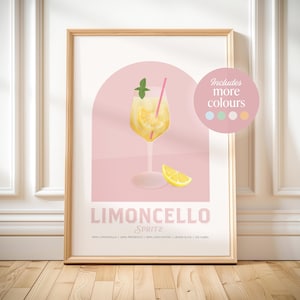Limoncello Spritz print afdrukbare cocktail recept kunst drankjes cadeau idee voor thuis bar winkelwagen decor keuken kunst aan de muur Limoncello spritz poster