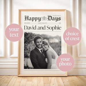 Custom newspaper print personalised gift for couples anniversary gift for wife wedding printable wall art romantic gift idea for husband