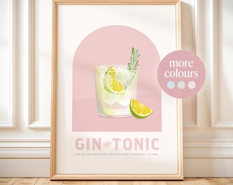 Gin & Tonic Recipe Print: Colorful Cocktail Art (Digital Download)