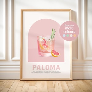 Paloma Cocktail Print druckbares Cocktail-Rezept Getränke Geschenkidee für Hausbar Dekor Küche Wandkunst Paloma Poster Geschenk für Sie