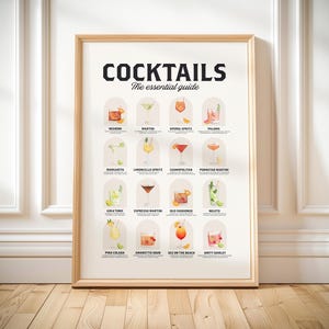 Cocktail guide art print classic cocktail recipe poster birthday gift for him bartender present printable bar print neutral kitchen wall art