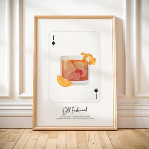 Póster de cóctel antiguo, naipes, receta de cóctel imprimible, bebida, idea de regalo para el hogar, bar, carrito, arte de pared de cocina, impresión antigua