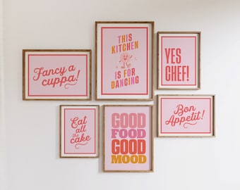 Kitchen quote prints trendy typography print funny kitchen decor pink kitchen wall print printable kitchen gallery wall set of 6 fun quotes