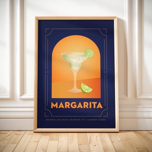 Margarita print printable classic cocktail recipe drink gift idea for home bar cart vintage kitchen wall art Margarita poster retro elegant