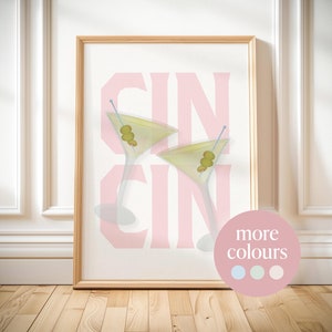 Arte de martini, impresión de cin cin, carteles de cócteles minimalistas, decoración de carrito de bar imprimible, lindas impresiones artísticas de bebidas, arte de pared de salud, cocina retro