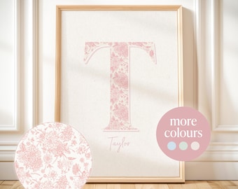 Custom Floral Initial Nursery Print: Personalized Name Sign (Digital Download)